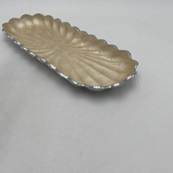 Julia Knight Peony 14” Rectangular Tray Kiwi Cast Aluminum Enamel Pearlized - Picture 4 of 8